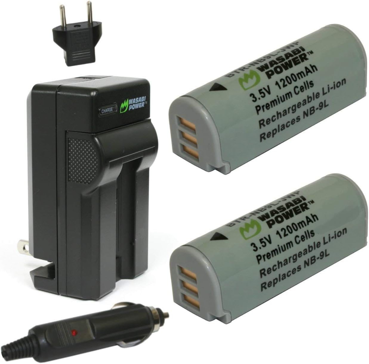Wasabi Power Battery (2-Pack) and Charger for Canon NB-9L and Canon PowerShot N N2 SD4500 is ELPH 510 HS ELPH 520 HS ELPH 530 HS-New