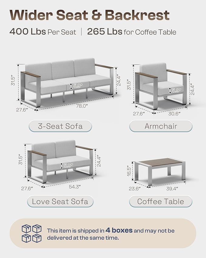 ComfCove Outdoor Patio Furniture Set, 7 Seats Outdoor Patio Conversation Sets with Ergonomic Seat and Wide Washable Thick Cushions, Modern Patio Sectional Furniture for Balcony, Porch (Gray)