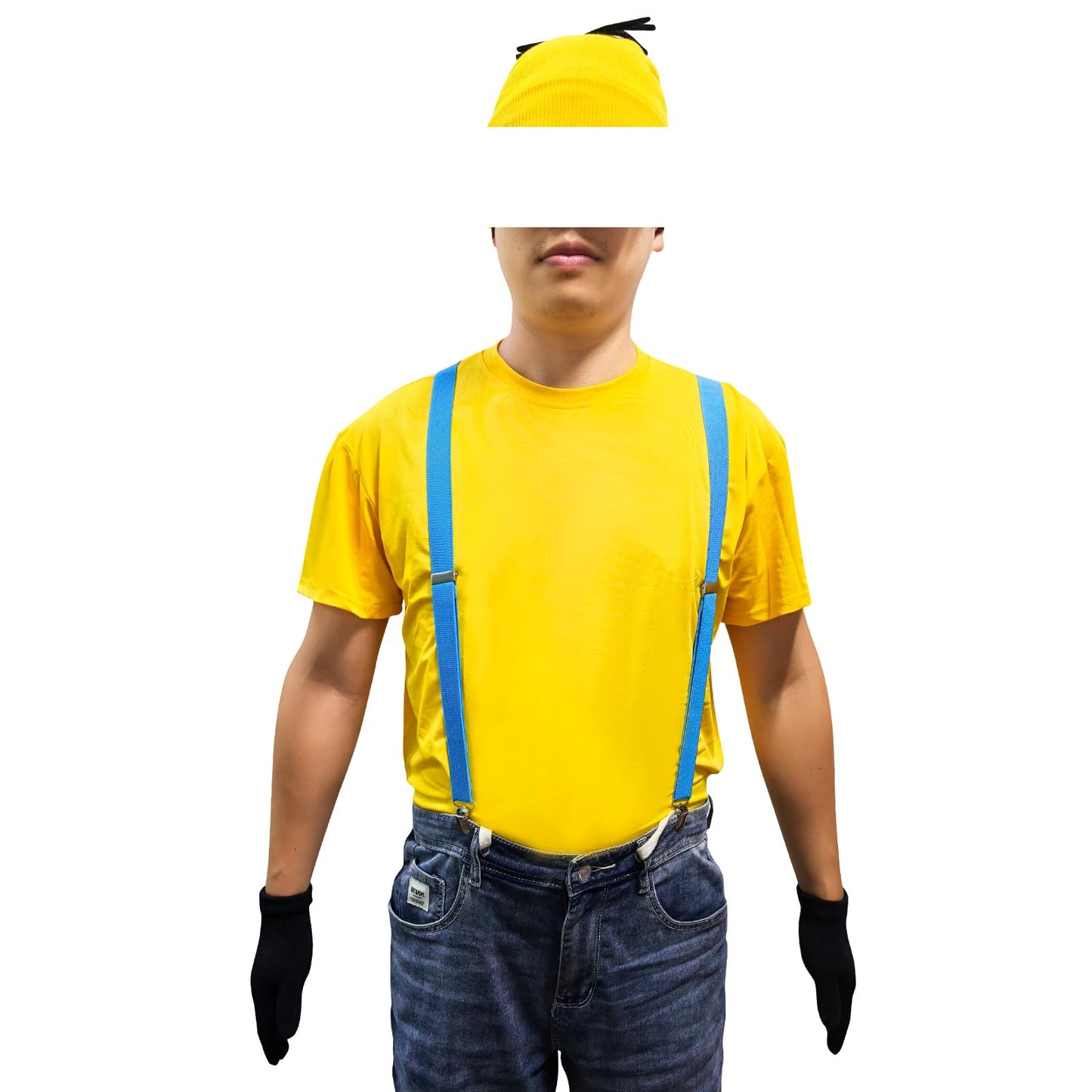 ATAMET 5 Pcs Halloween Costume Accessories Adults-T-shirt/Yellow Beanie hat/Goggles/Gloves/Suspenders Dress Up for Halloween (Yellow, XX-Large)
