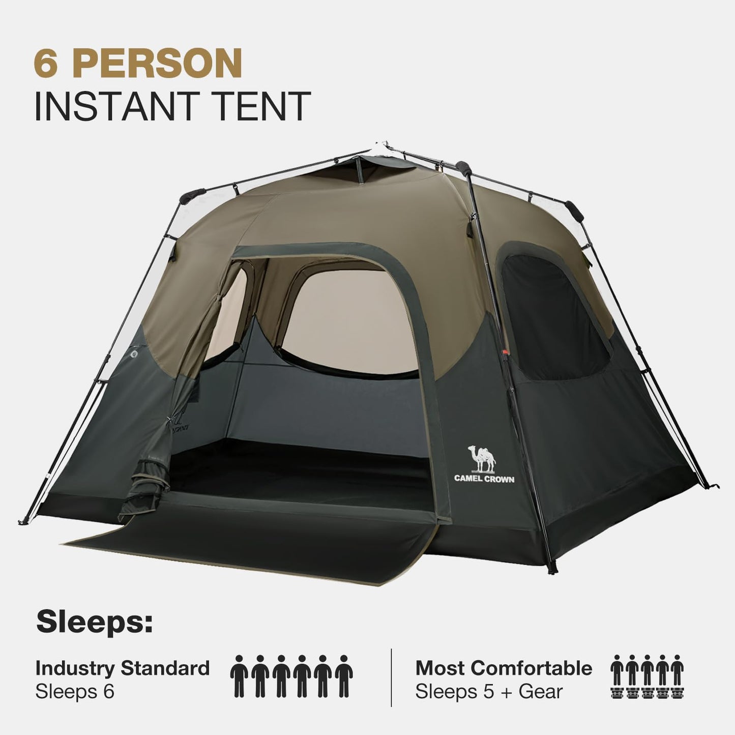 CAMEL CROWN Instant Tents for Camping 4-6 Person Tent Waterproof Easy Setup Sets Up in 60 Seconds Backpacking Tents with Carry Bag for Outdoor Hiking Sandy Brown