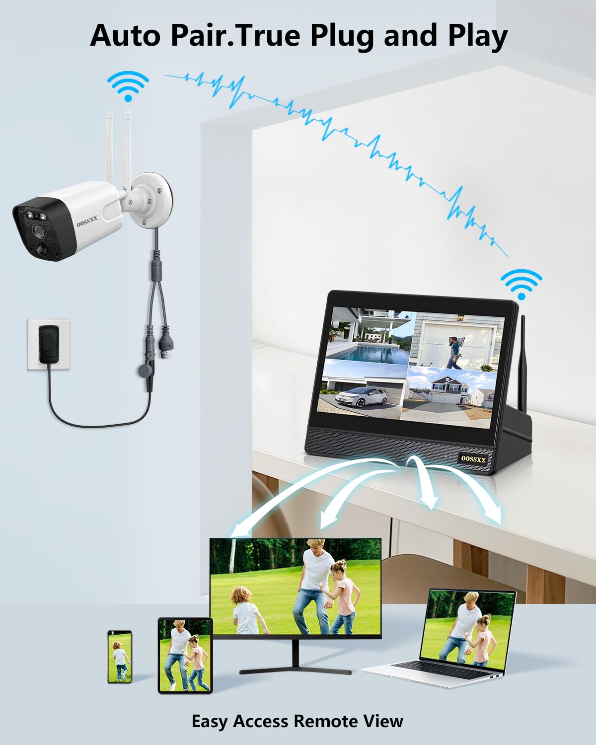 (2026 Update) Wireless WiFi Outdoor Security Camera System with Monitor, Built-in Screen NVR, Dual Antenna Cameras 55% Stronger Signal, 130° Wide Angle, 65ft Night Vision, 2-Way Audio, No Monthly Fee