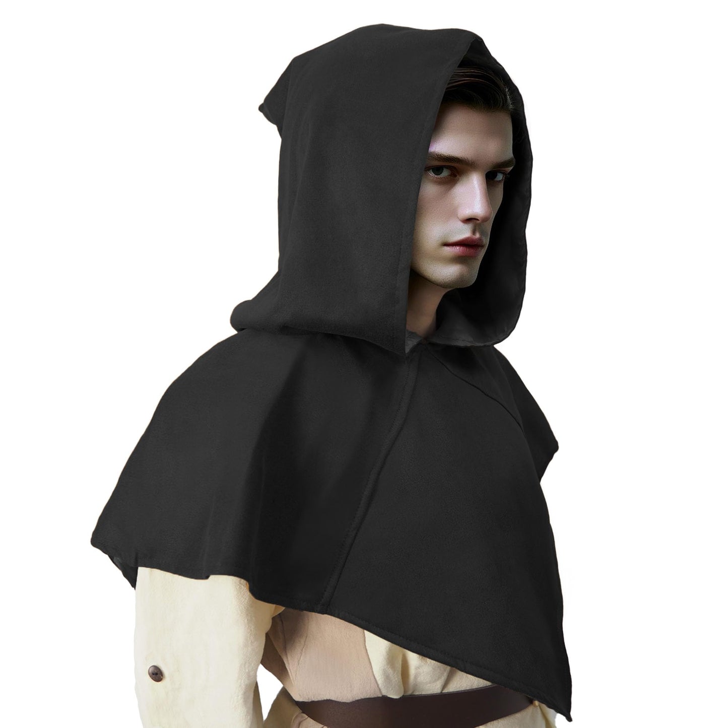 Retro Medieval Hooded Cape for Halloween Cosplay - Compact Renaissance Costume Accessory for Women & Men (Black)