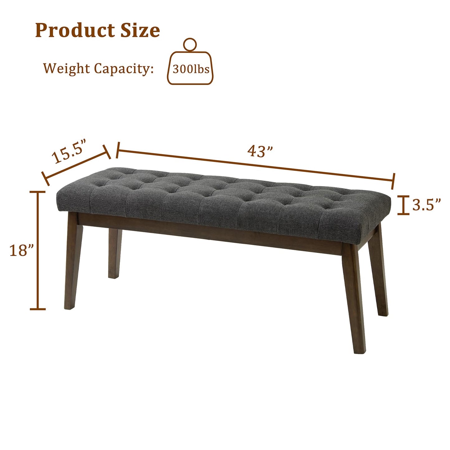 Befurtori End of Bed Bedroom Bench, Linen Upholstered Tufted Bench for Bedroom End of Bed with Solid Wood Legs for Bedroom Living Room Entryway(Dark Gray)