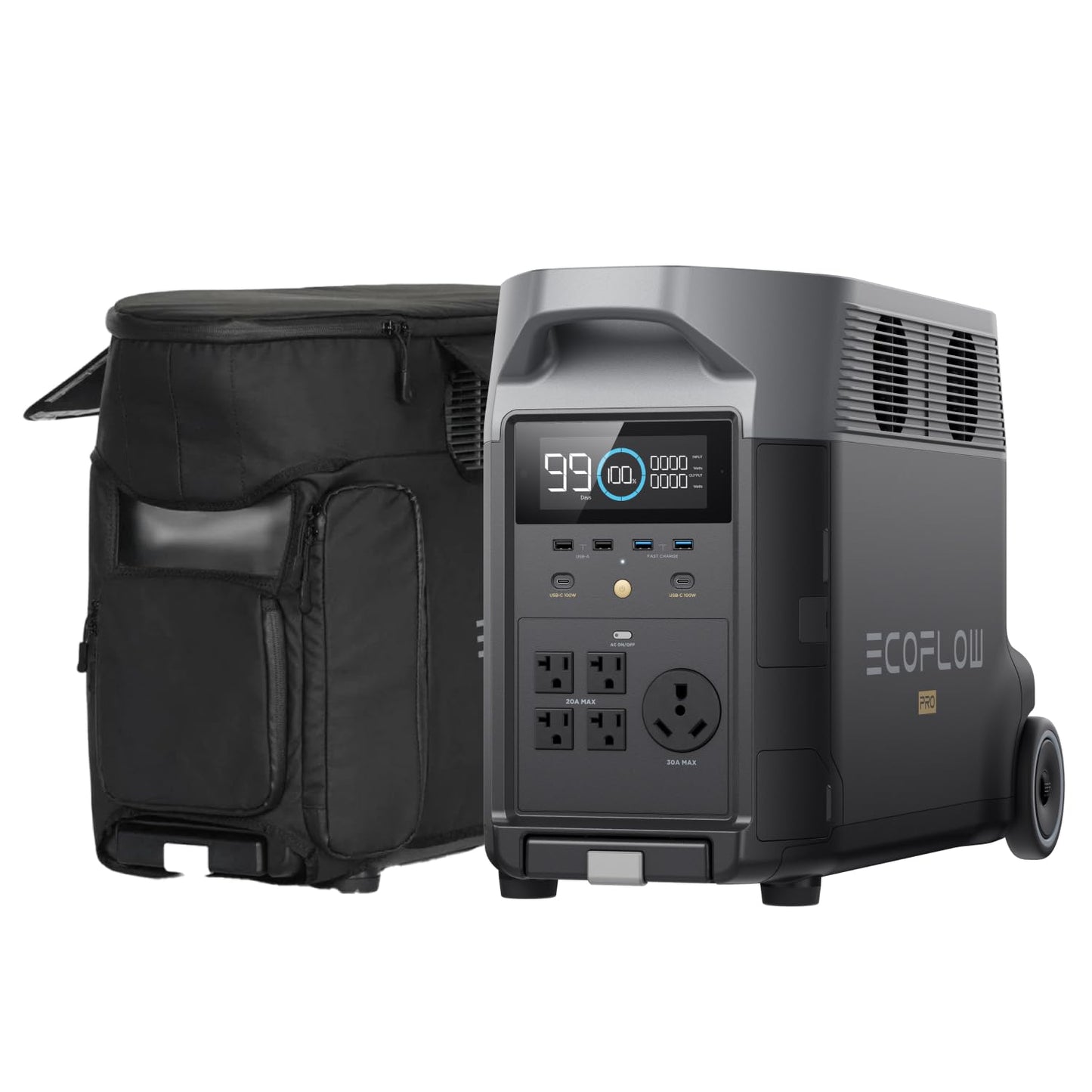 EF ECOFLOW Portable Power Station 3600Wh DELTA Pro with Bag, 2.7H to Full Charge, 5 AC Outlets, 3600W, 120V Lifepo4 Power Statio