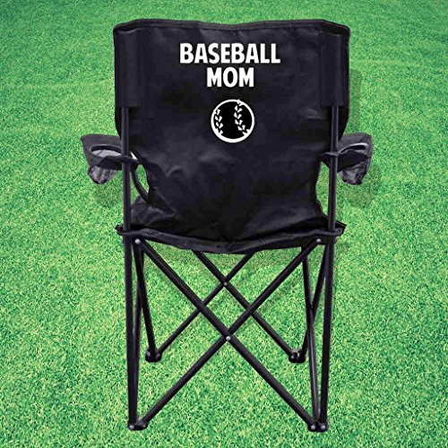 VictoryStore Outdoor Camping Chair - Baseball Mom Black Folding Camping Chair with Carry Bag