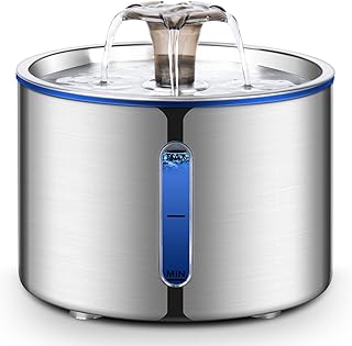 BOORCA Cat Water Fountain, 84oz/2.5L Stainless Steel Pet Water Fountain, Automatic Dog Water Dispenser with Water Level Wi...