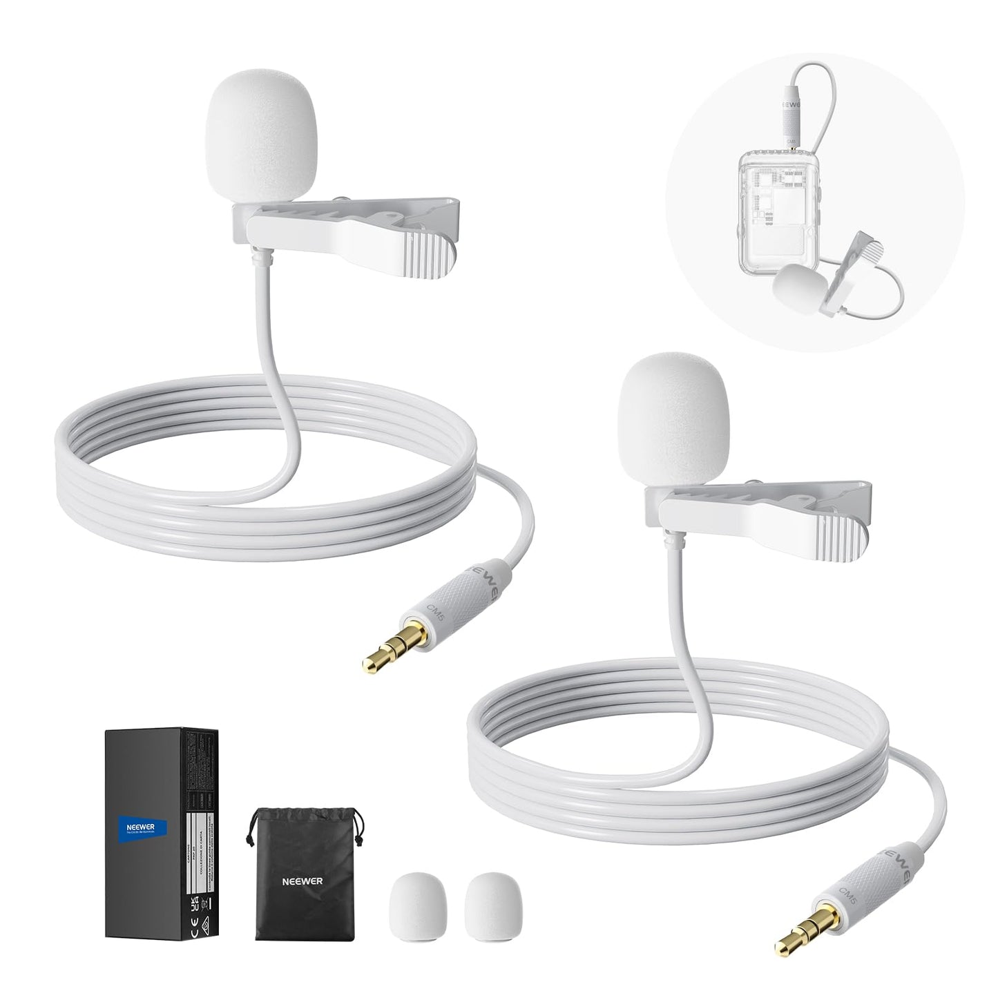 NEEWER 2 Pack Lavalier Lapel Microphone Compatible with Rode Wireless GO II 2 DJI Wireless Mic Transmitter, Omnidirectional Cond