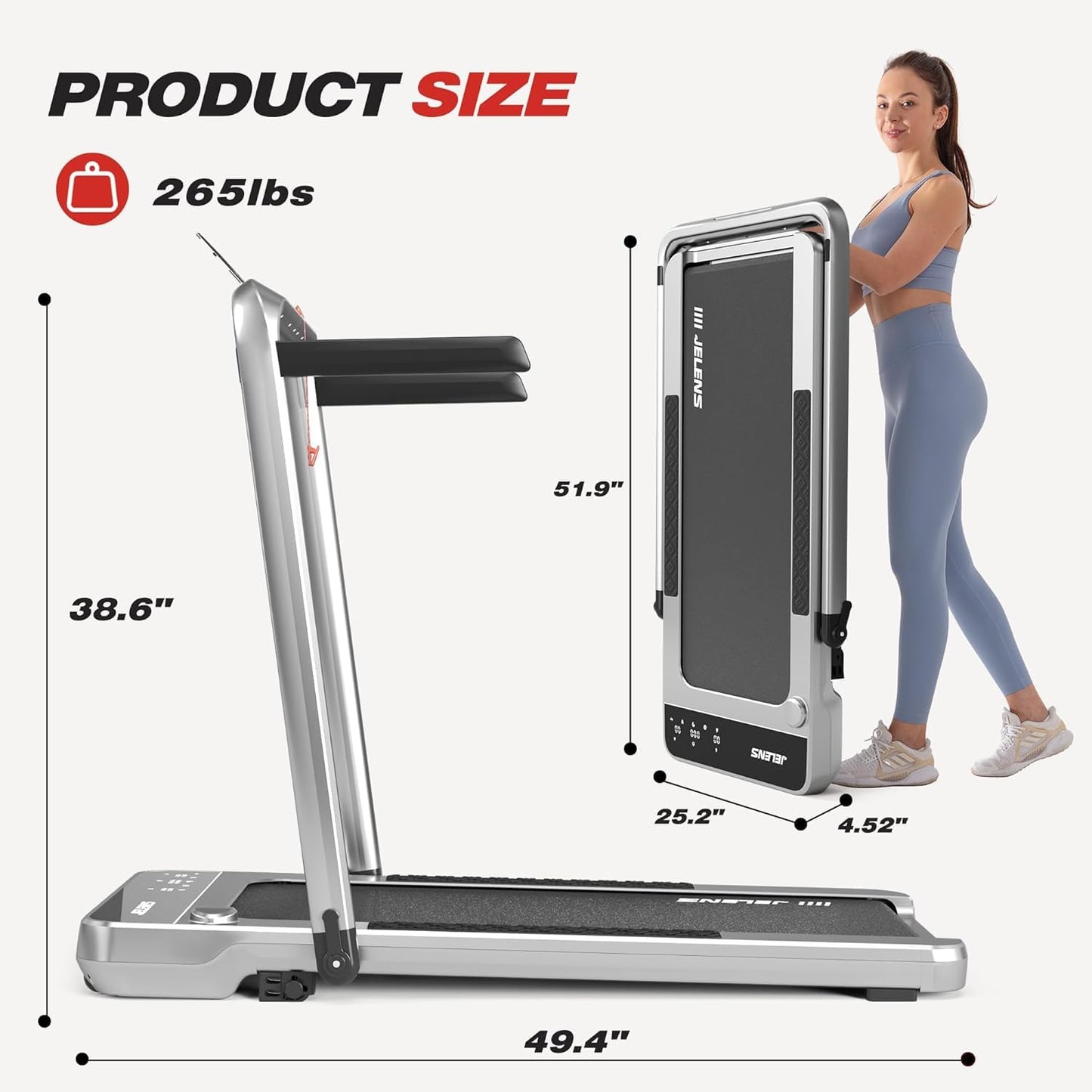 Treadmill for Home, Walking Pad Treadmill with Incline, 2-in-1 Portable Walking Pad with Handle Bar, 330LBS Weight Capacity 2.5HP Folding Treadmills with Gesture Sensing (Silver)
