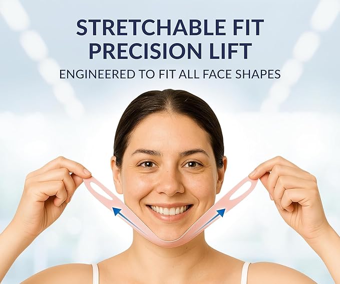 Stylia V Line Lifting Collagen Mask - Lift, Firm & Contour Jawline - Tightening Double Chin Strap with Hyaluronic Acid & Aloe - Neck Tightening and Lifting Mask - Jawline Shaper Face Lift Tape (7PC)