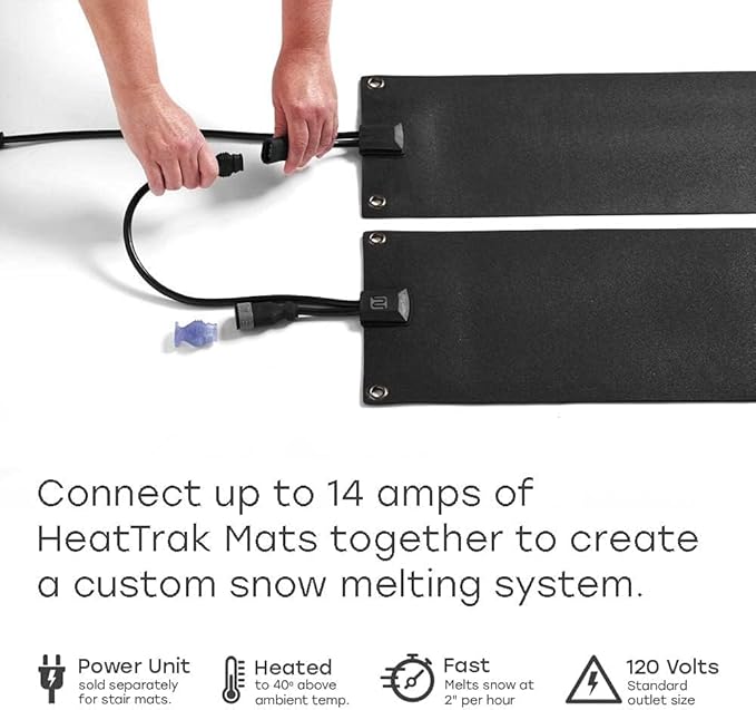 HeatTrak Heated Snow Melting Mat with Power Cord for Stairs - Heated Outdoor Mats - Electric Snow Melting Mats for Winter Snow and Ice Removal - No-Slip Stair Heating Mats (10" x 48")
