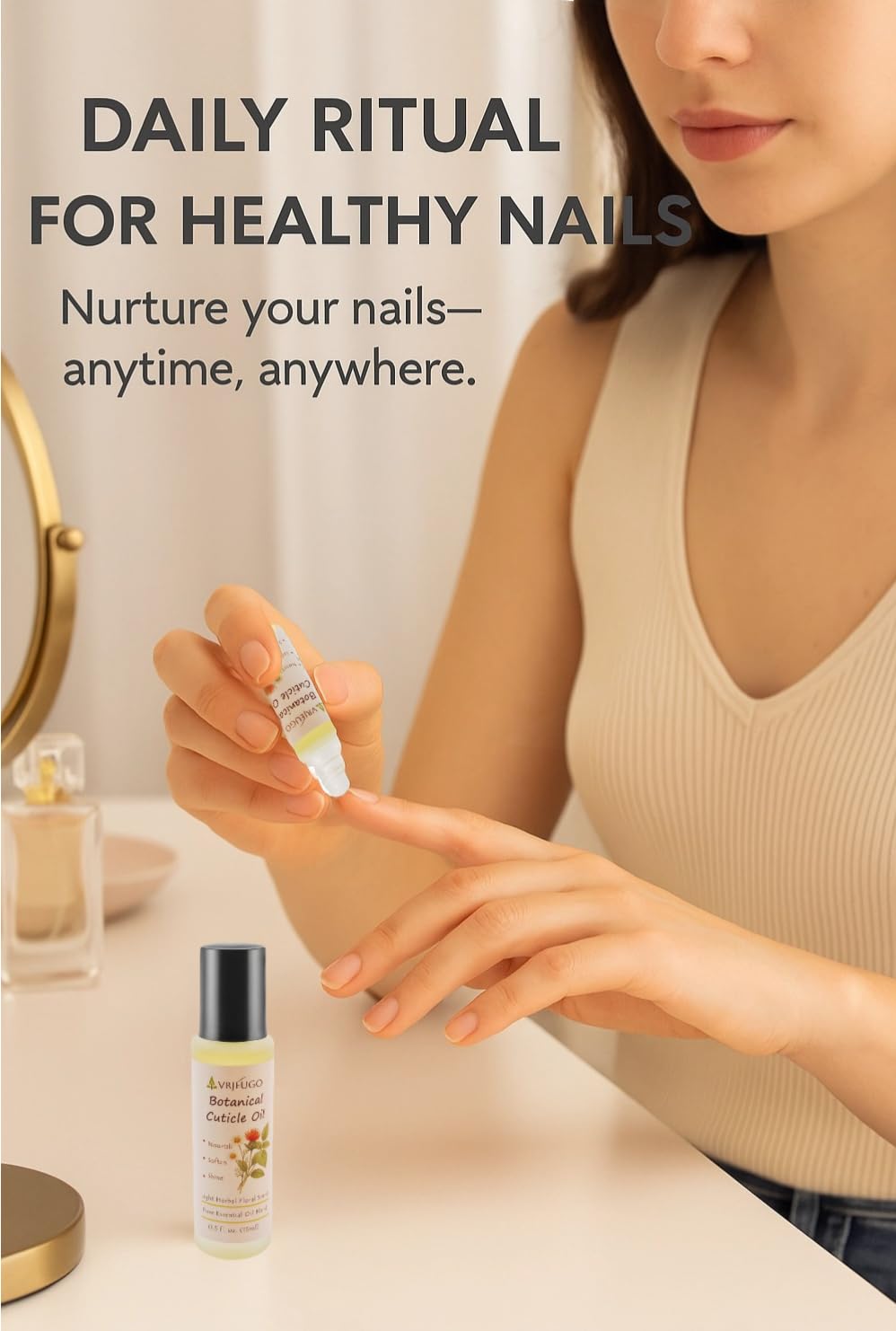 VRJEUGO Cuticle Oil Roll-On for Nails & Cuticles - 100% Natural Nourishing Formula with Chamomile, Lavender & Lemon Balm - Moist