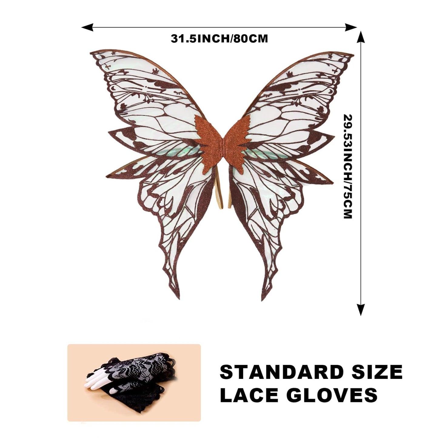 YKW Fairy Wings for Adult Women,31.5x29.5 Inch Butterfly Cosplay Wings with Lace Gloves,Organza Costume Wings for Halloween Party (Auburn)
