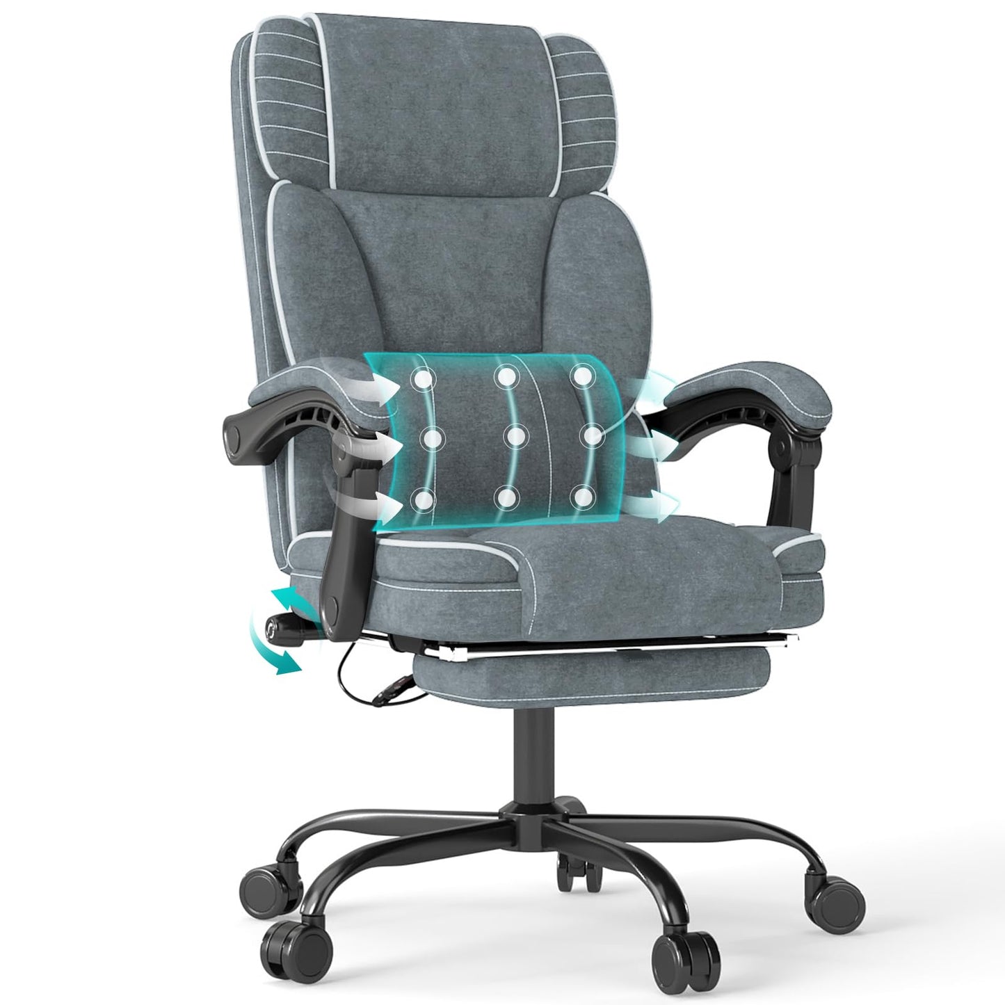 Executive Office Chair with Footrest, Ergonomic Reclining Computer Desk Chair with Adjustable Lumbar Support, 360° Swivel, Breathable Fabric, 400lbs Capacity for Home & Office