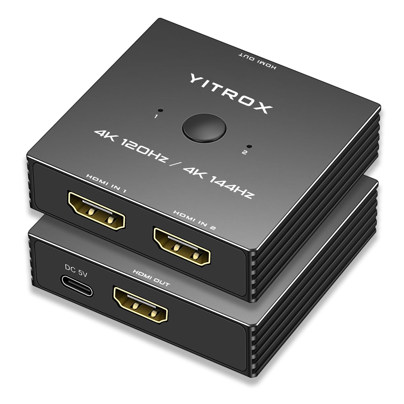 HDMI Switch 4K 120Hz, 4K 144Hz, HDMI Switcher Splitter 2 in 1 Out, Aluminum Shell, Support PS4 PS5, Xbox, Fire Stick, Apple TV, Roku, PC, TV -Like New