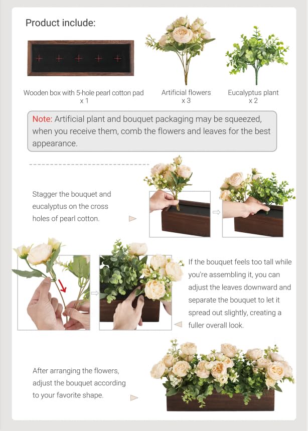 Dahey Centerpiece Table Decorations for Dining Room Farmhouse Table Centerpieces Decor Wood Tray with 3 Artificial Flowers...