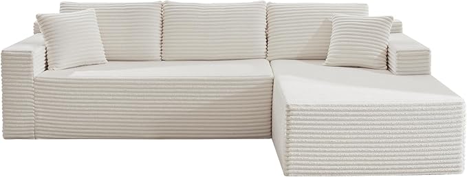 105 Inch Modular Sectional Sofa,Modern Cloud Sectional Couch with Deep Seat,Corduroy Boneless Couches with L-Shape Chaise for Living Room Bedroom,No Assembly Required (White, Right Facing Chaise)