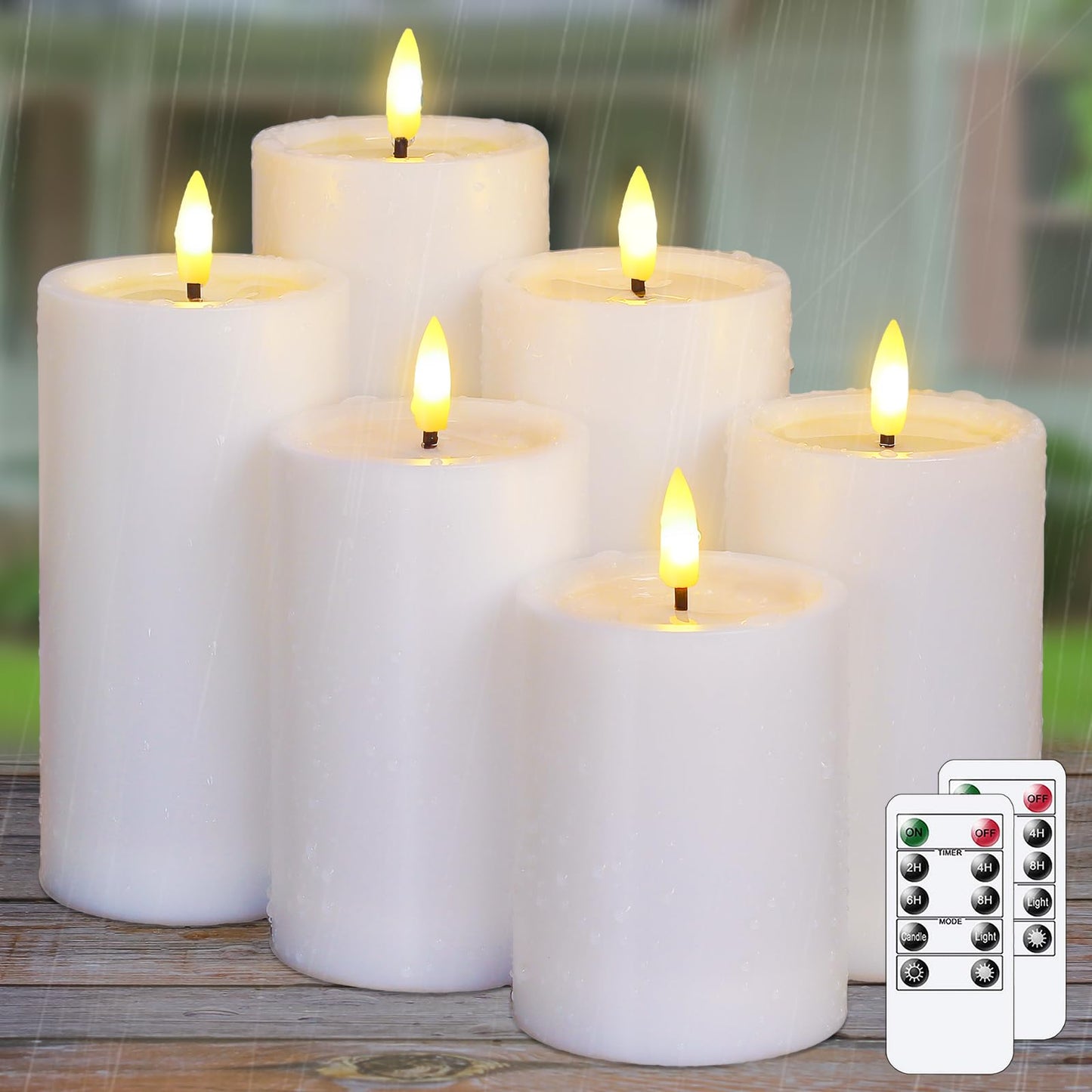 Yeelida Outdoor 6pcs Flameless Waterproof Candles with Handy Remote Control, Cycle Timer Battery Operated Candle Grease Effect L