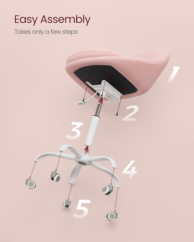 VASAGLE Vanity Chair with Lumbar Support, Adjustable Swivel Armless Desk Chair, Teddy Fleece, Compact for Small Spaces, Bedroom, Jelly Pink UOBG020R93