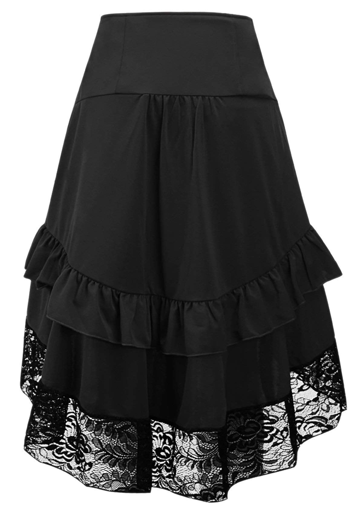 Alivila.Y Fashion Womens Steampunk Skirt Victorian High Low Dress 31706-Black-S