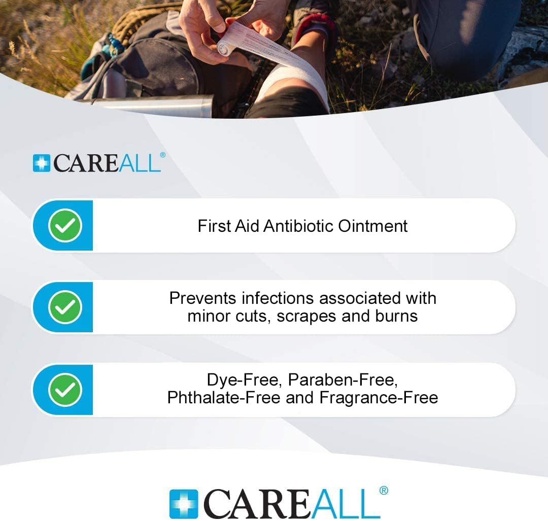 CareAll Bacitracin Antibiotic Zinc Ointment (25 Pack), 0.9gr Foil Packet. First Aid Ointment That Prevents Infections for Minor Cuts, Scrapes and Burns