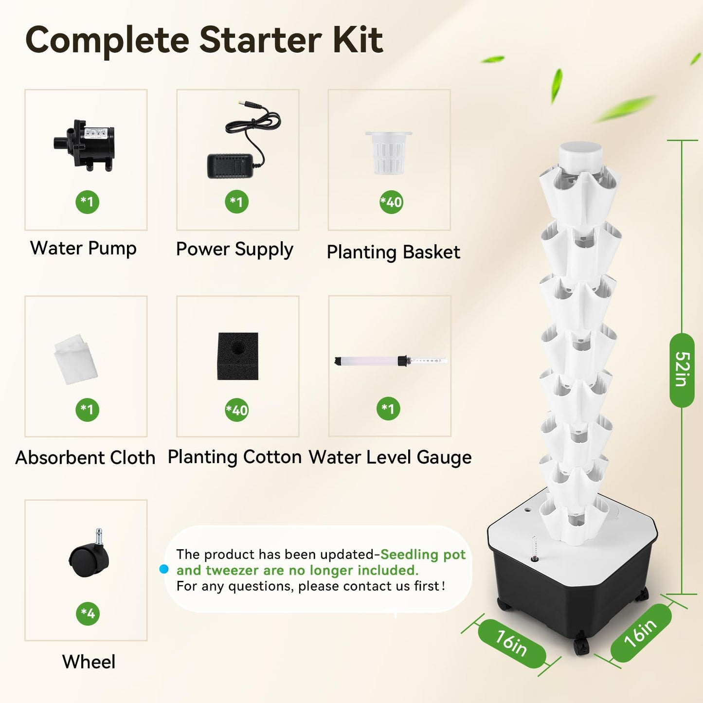 BAOSHISHAN Hydroponics Tower, 40 Pods 8 Tiers Vertical Hydroponic Growing Tower with Automatic Water Circulation for Leafy Greens and Herbs