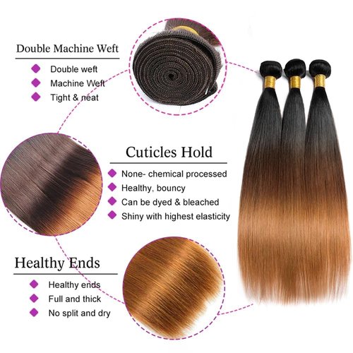 T1B430 Ombre Brown Bundles Human Hair 26 28 30 Inch Straight Human Hair Bundles Ombre Bundle T1B/4/30 Brown Bundle Unprocessed Brazilian Virgin Hair for Black Women
