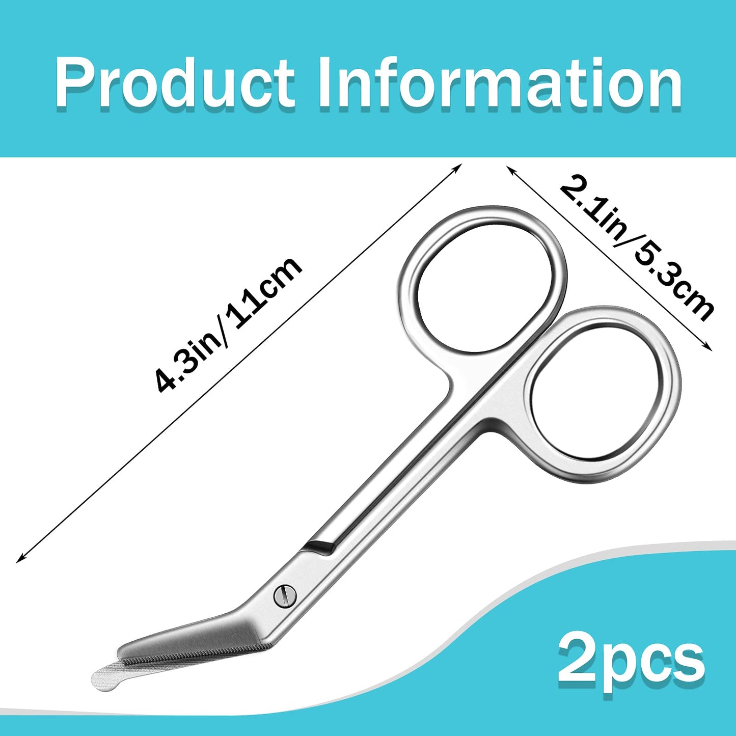Zhehao 2 Pieces Ostomy Scissors Stainless Steel Bandage Surgical Medical Scissors for Doctors, Nurses, Veterinary Home Nursing, 4.3 x 2.1 Inch, Curved (Silver)