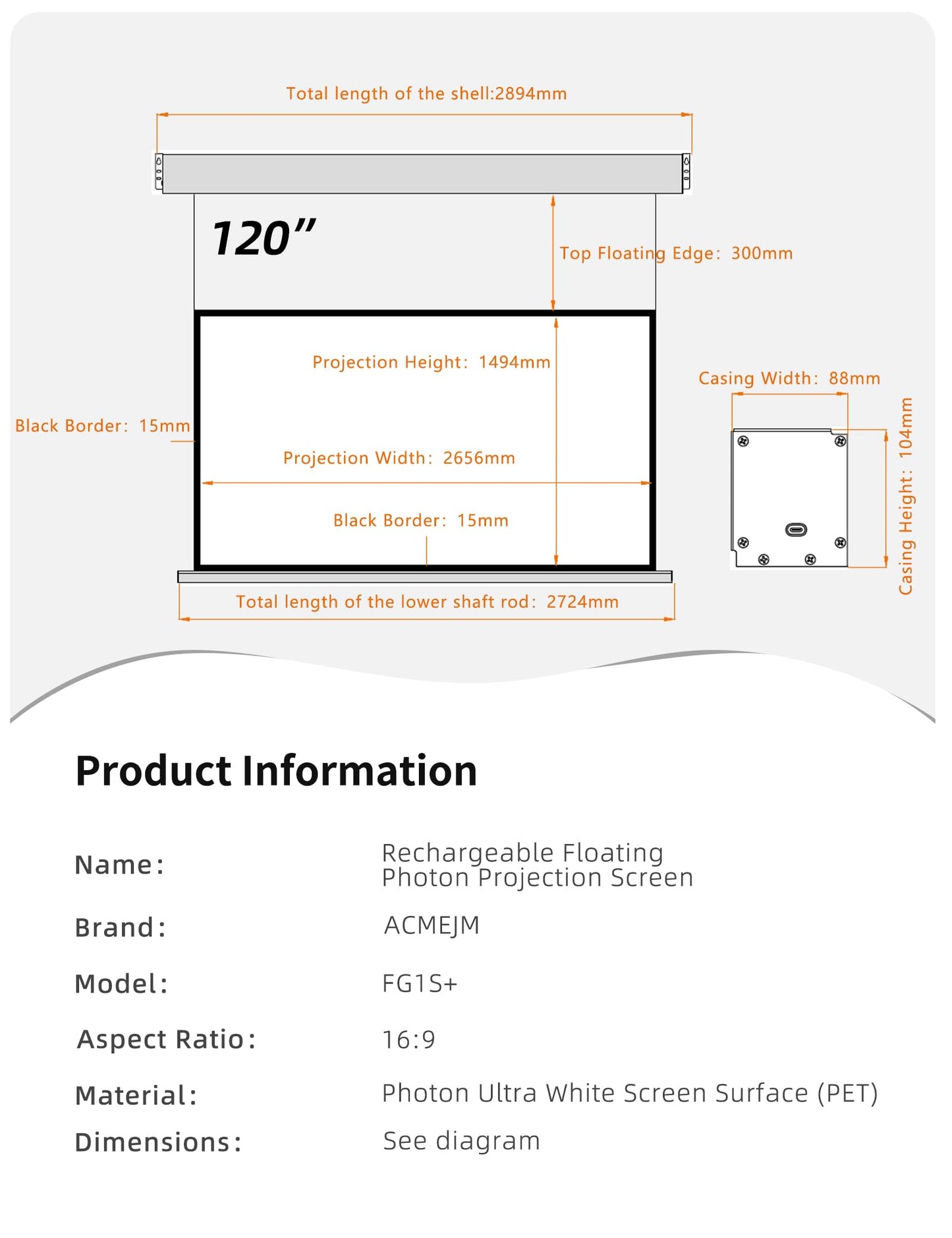 120" PureVision Projector Screen Motorized,Laser Speckle Reduction,Waterproof Drop-Down Outdoor Projector Screen,Movie Screen 4K/8K UHD Ready,2 Recharges Yearly for Home Theater & Backyard Movie Night