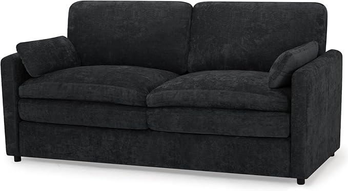 ACMEASE 69” Chenille Love seat Sofa w/Arm Pillows, Upholstered 2 Seater Sofa w/Comfortable Back Cushions, Modern 2 Seats Couch w/High-Density Foam for Living Room, Apartment, Office, Black