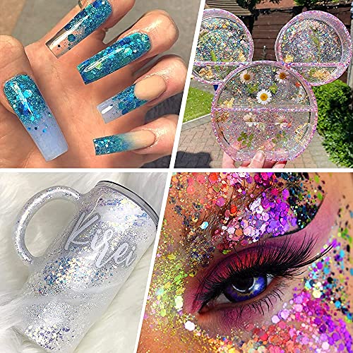 Chunky and Fine Glitter Mix, Estanoite 36 Colors Chunky Sequins & Fine Glitter Powder Mix, Cosmetic Makeup Flakes for Face...
