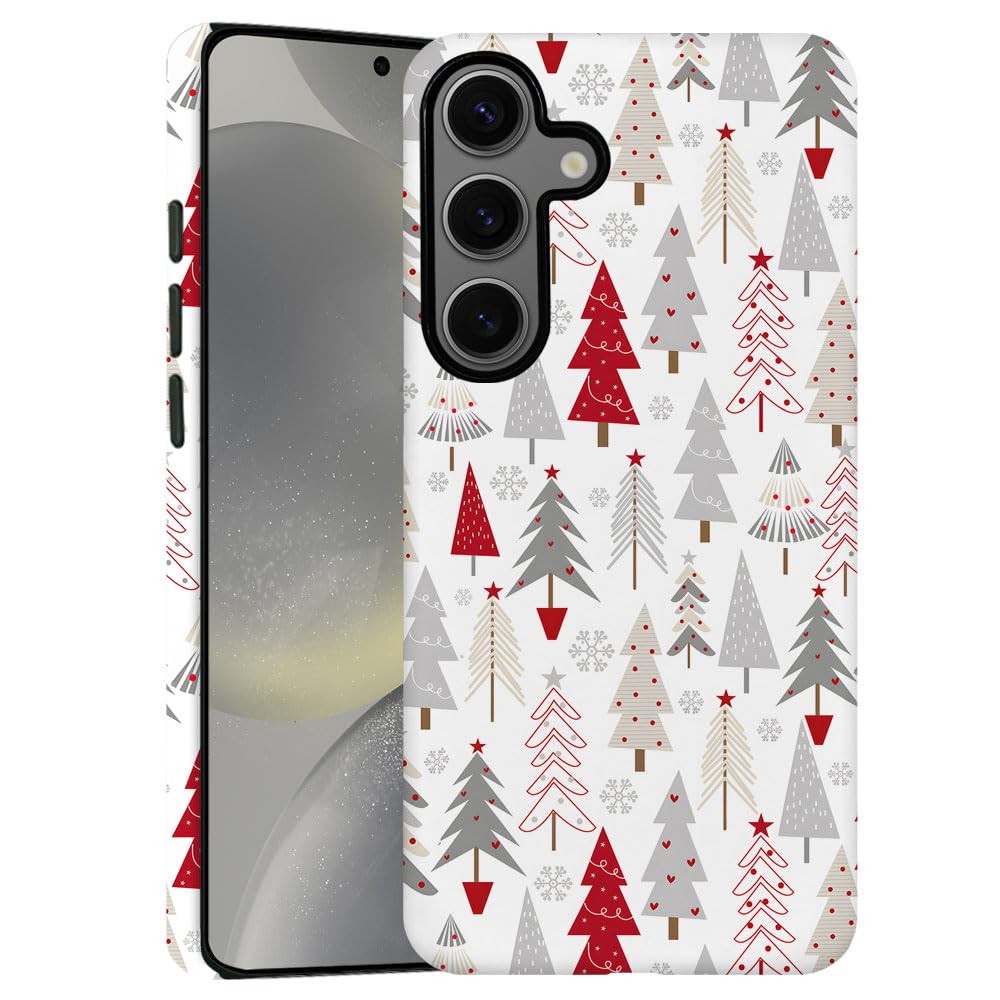 TnXee Case for Samsung Galaxy S24 Plus,Red White Christmas Tree Colorful Pattern Phone Case Drop Resistant Frosted 2 in 1 Solid