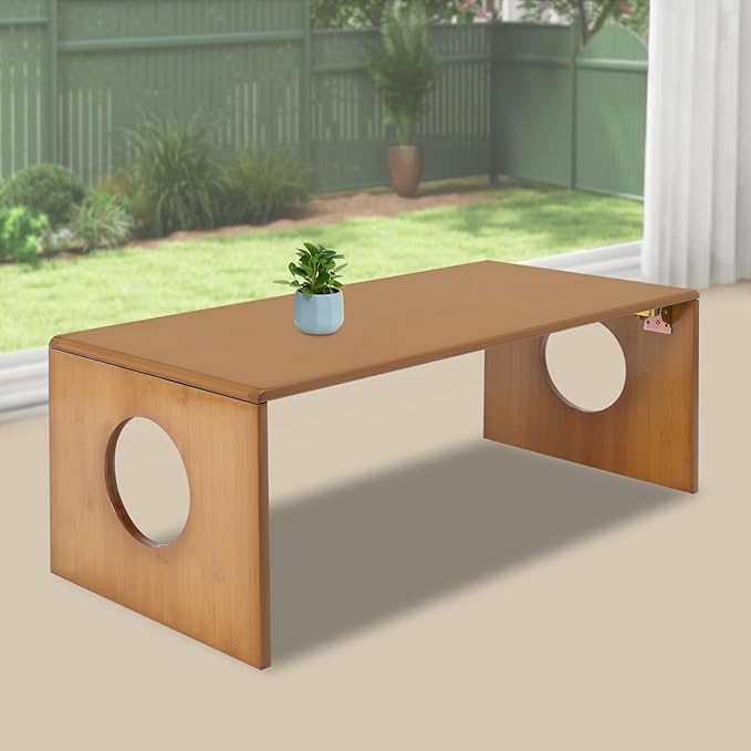 Eapmic 31.5in Folding Floor Coffee Table, Bamboo Low Japanese Floor Table, Portable Coffee Tables for Living Room Bedroom Meditation Tatami Home Office (31.5in)