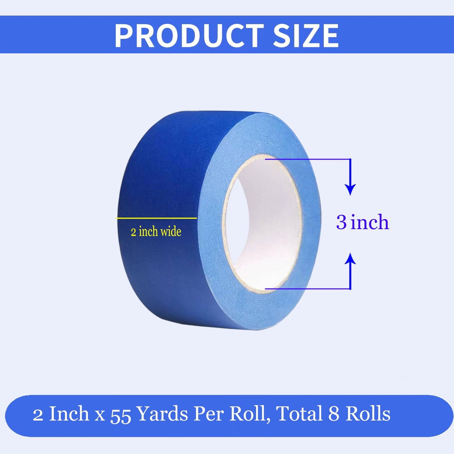 JayJayup Painters Tape 2 Inch Wide, 2 Rolls Blue Masking Tape, 2 Inches x 55 Yards x 2 Rolls, 110 Yards in Total