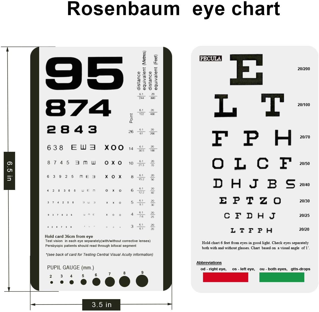 PECULA Eye Chart, Pocket Eye Charts, Snellen and Rosenbaum Pocket Eye Chart for Eye Exams (2 in 1)