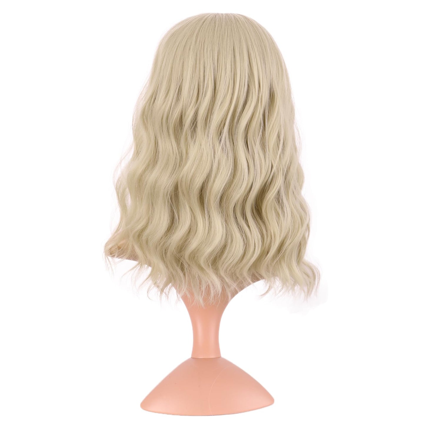 MapofBeauty 14 Inch/35 cm Short Wavy Curly Women Fresh Bright Synthetic Ordinary Flat Bangs Bob Wig (Blonde)