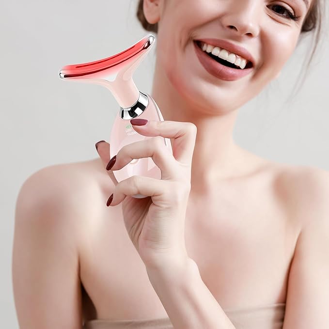Facial Massager Red-Light-Therapy-for-Face and Neck, Face π² culpting Wand with 7 Color (Bright Pink)