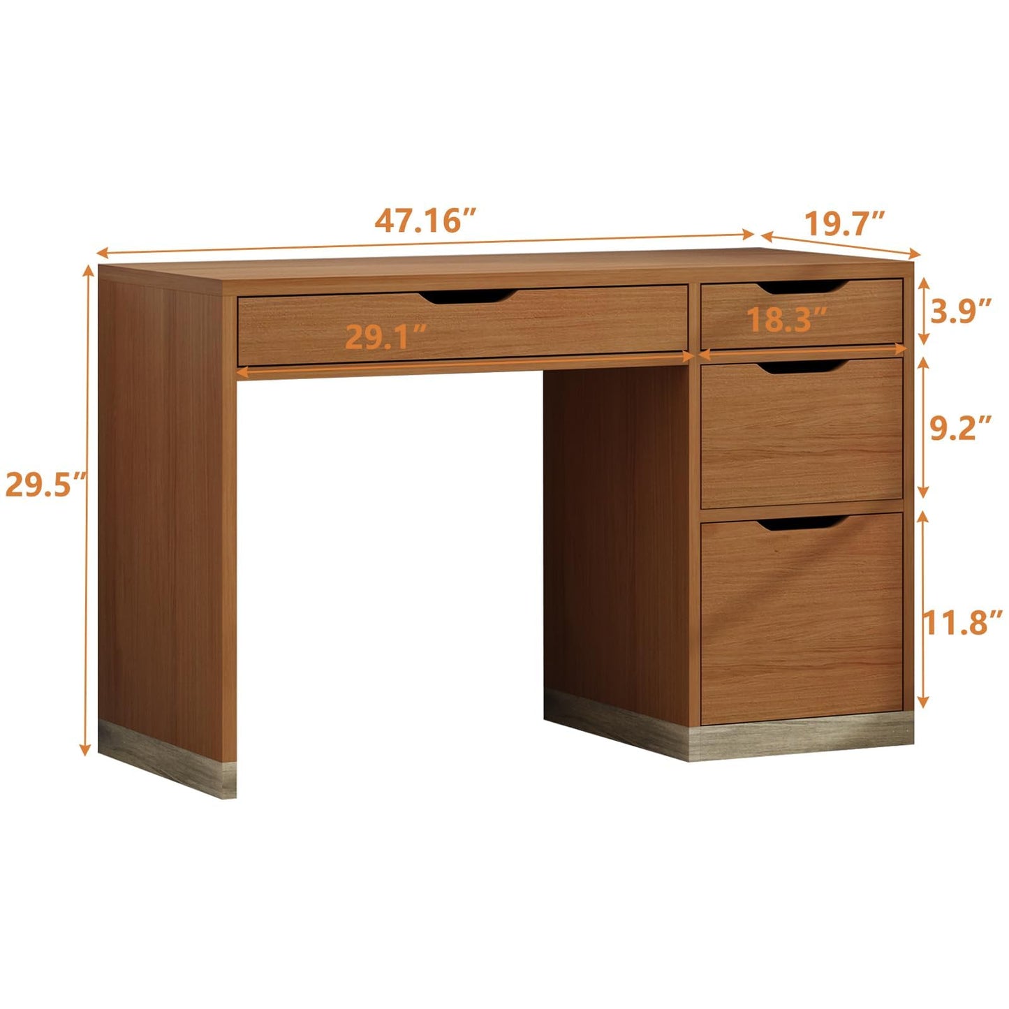 MaverickFurni 48 Inch Small Desk with 4 Drawers, Computer Desk with Storage File Cabinet for Bedroom, Home Office Desk with Storage for Small Space, Brown