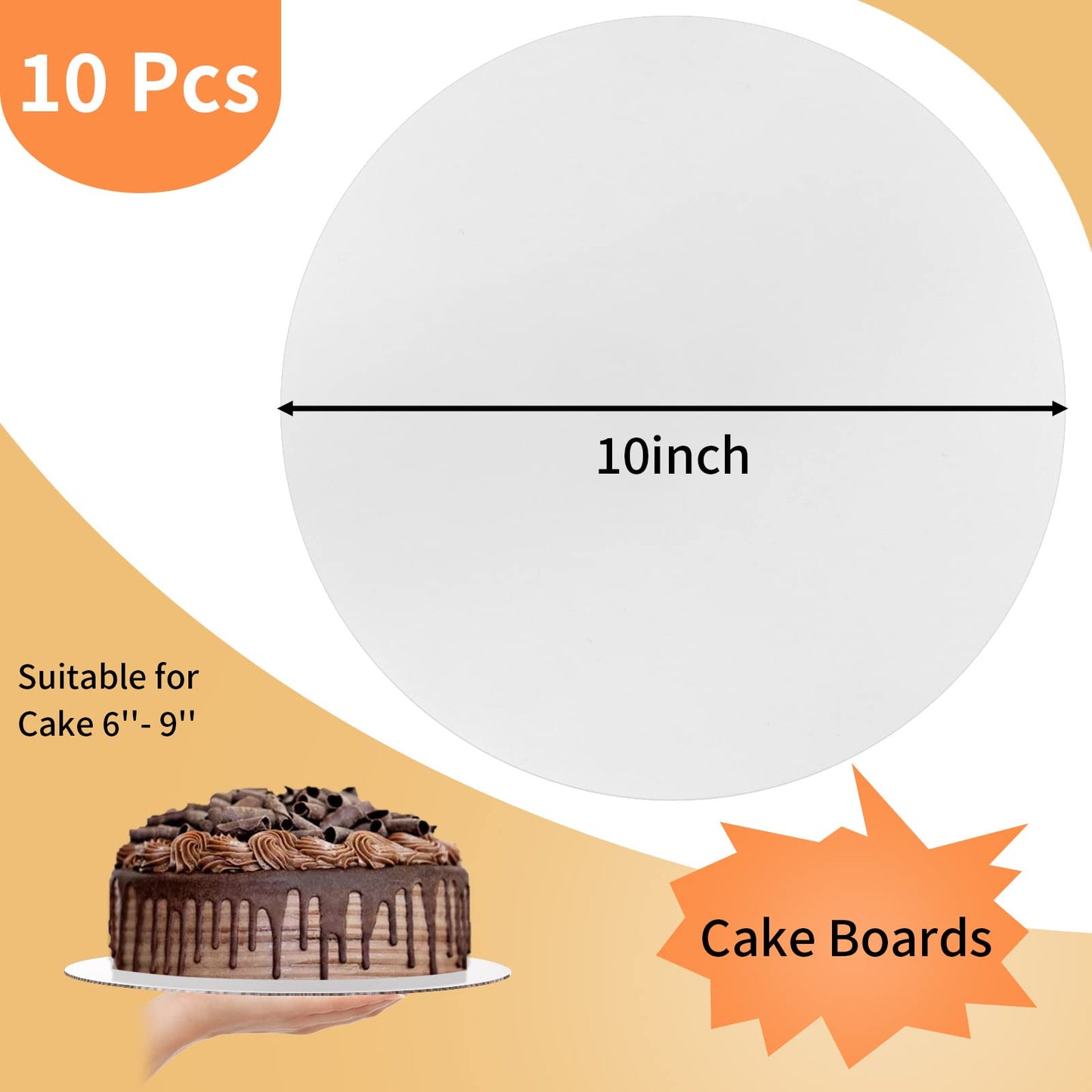 10 Pcs Cake Boards, White Cake Boards 10 inch Round, Food-Graded Cardboard Cake Rounds Cake Base, Waterproof and Oil-Proof for Cake DIY, Dessert and Crafts Display(White)