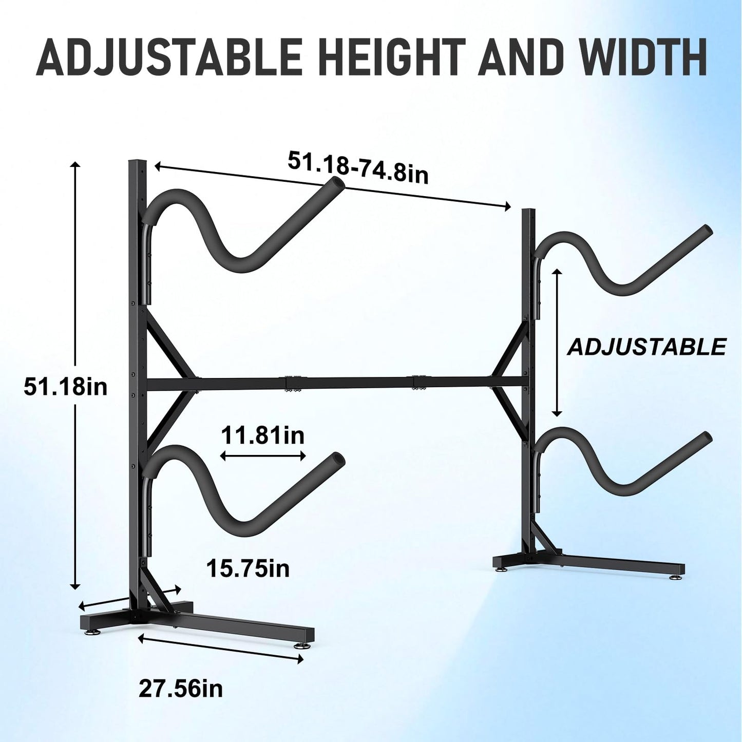 Freestanding Kayak Storage Rack, Kayak Racks for Outdoor Storage, Heavy Duty Adjustable Kayak Paddle Holder Stand for Kayak, Paddle Board, SUP, Surfboard