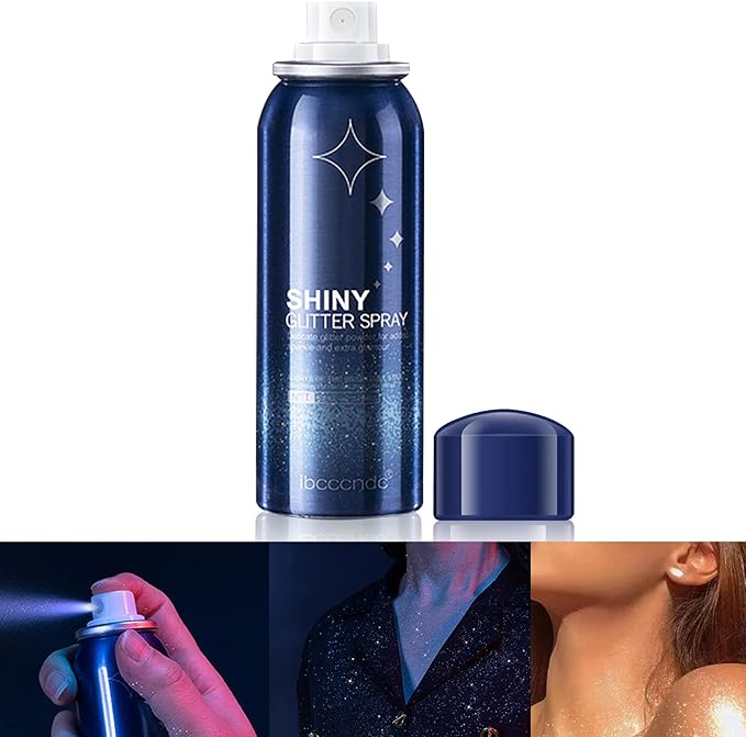 MEICOLY Body Glitter Spray,Silver Glitter Hairspray for Music Festival Rave,2.1Oz Shimmer Waterproof Quick-Drying Sparkle Glitter Spray for Hair and Body,Clothing,Nightclub Shiny Glitter,Prom,Party