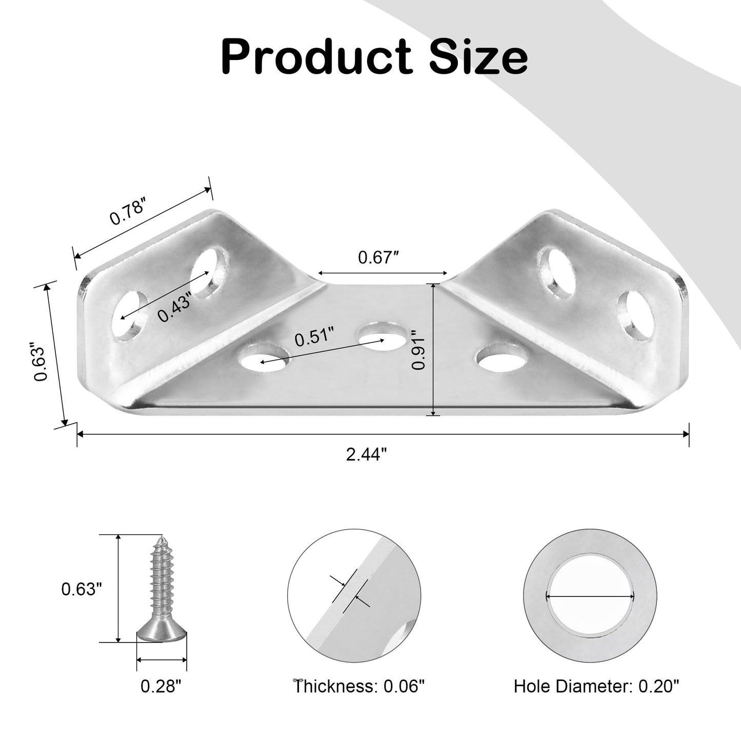 PlusRoc 24-Pack Universal Stainless Steel Furniture Corner Connectors with Screws - Heavy Duty Triangular Support Brackets for Wood Furniture, Drawers, Cabinets, Tables, and Chairs
