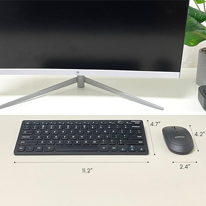 Macally Small Wireless Keyboard and Mouse Combo - Quiet Productivity Duo - 2.4G Wireless Keyboard Mouse for PC - 78 Key Mini Keyboard and Mouse with Slim Body, Click Buttons, and 3 DPI Modes