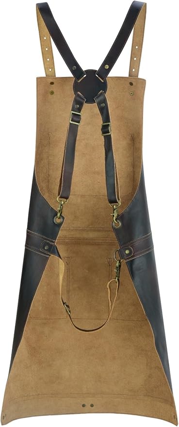Premium Leather Apron, 2 Zip Pockets, Tool Holder, Split Leg, Unisex, Brown/Black/Green