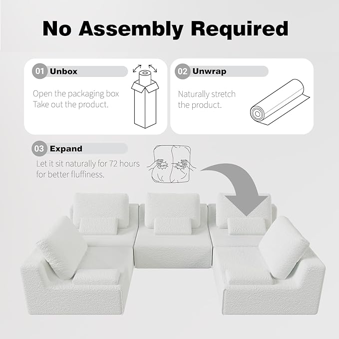 Sailret Oversized Modular Sectional Sofa, Foam-Filled Lazy Couch with Lumbar Pillow, Convertible Floor Sofa Set for Living Room Bedroom, Free Combination, Multiple Packs (1–6 Seats)