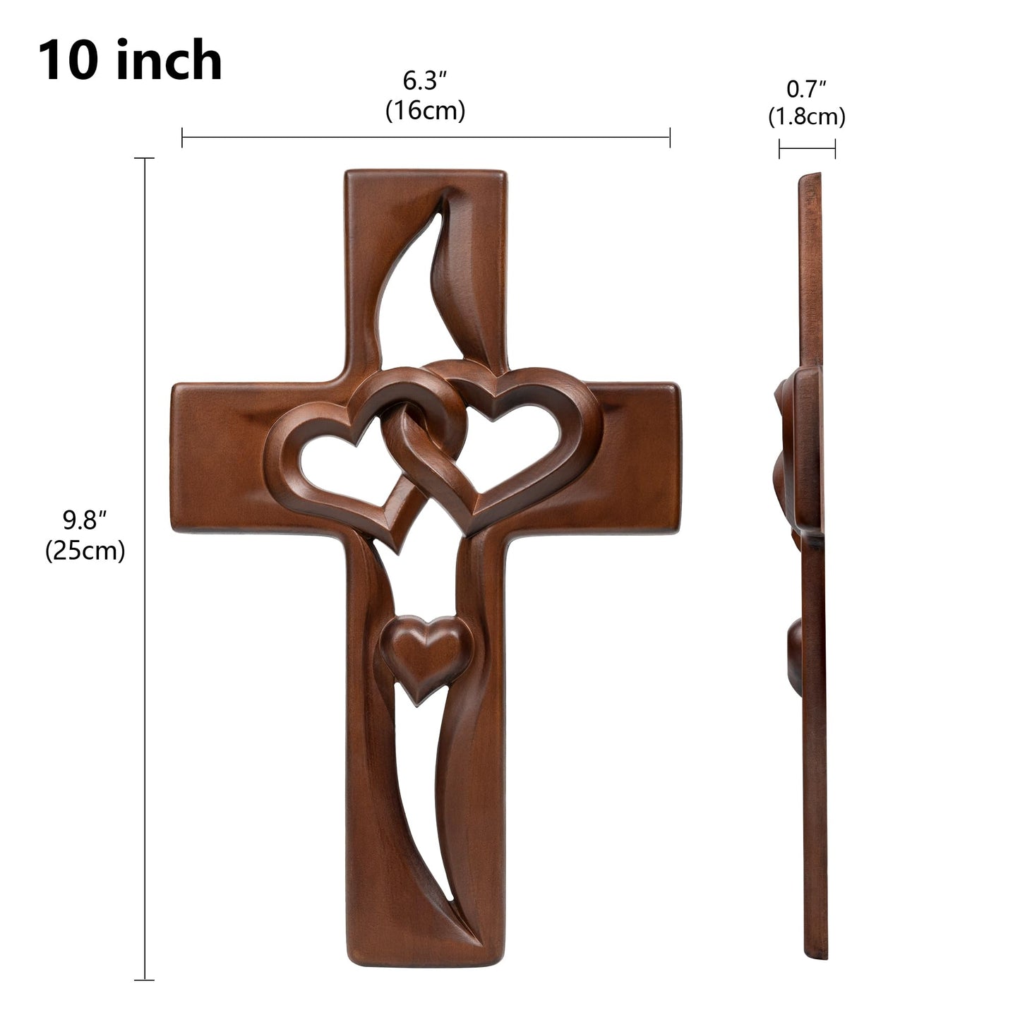 BGCOPPER Marriage Cross for Wall Love Wall Decor, Handmade Wooden Intertwined Heart Wall Cross for Wedding Valentine Christmas Gift - 10 Inch