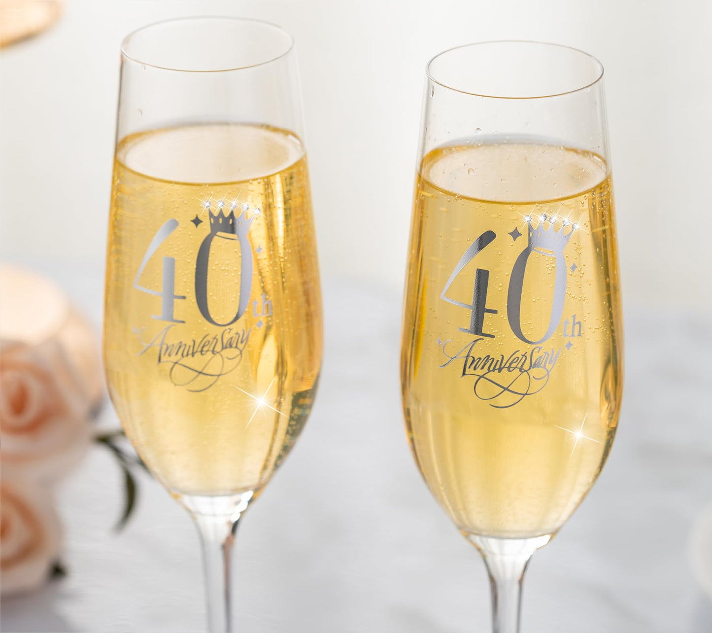 iooiluxry 40th Anniversary Wedding Gifts, Champagne flutes 40th Anniversary Decorations Champagne Glasses with Rhinestones 40th Gift for Married Couples, Relatives, Parents