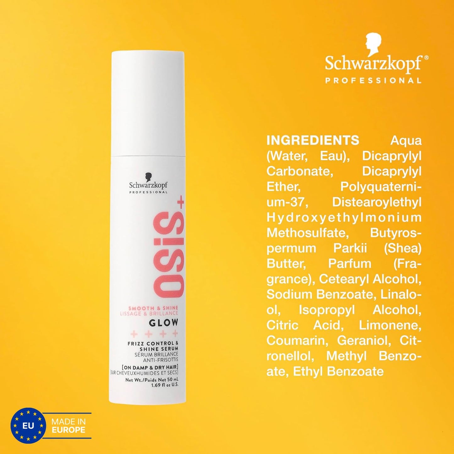 OSiS+ Glow Anti-Frizz Shine Serum 1.69 oz |Lightweight, Non-Greasy Formula | Heat Protection, Frizz Control, and Humidity Protec