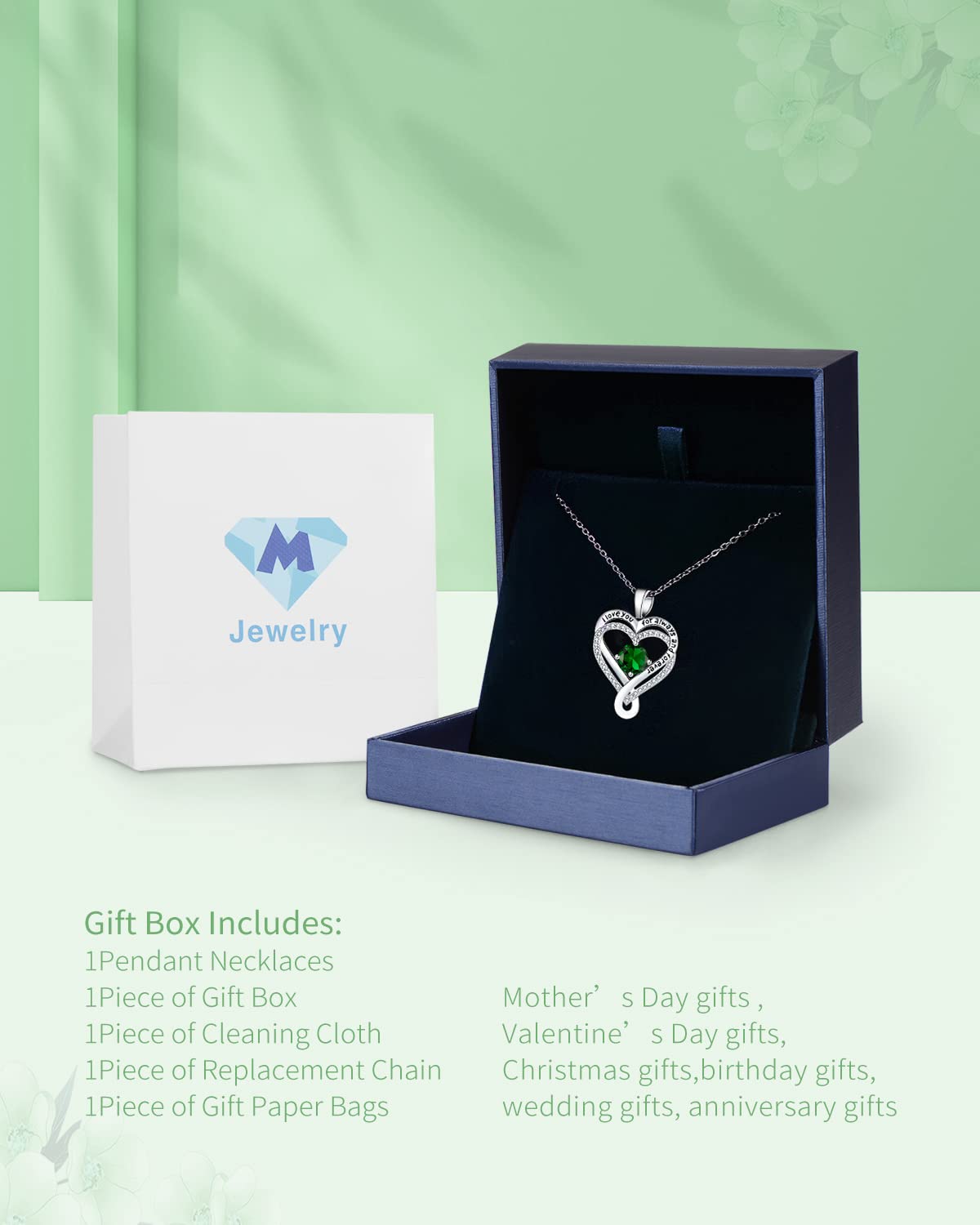 Gifts for Women Wife Infinity Heart Emerlad Birthstone Jewelry for Women Anniversary for Wife Birthday Gift Ideas for Girlfriend
