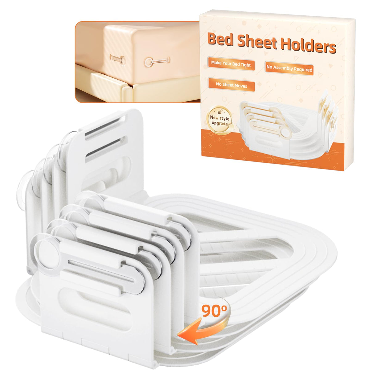 Bed Sheet Holders for Corners, Fitted Sheet Holders Keep Sheets Firm & Tight, No More Loose Sheets, Fits Mattress, Easy Installation(White), Set of 4