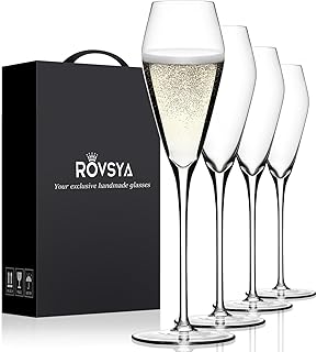 Champagne Flutes Glasses Set of 4, Hand Blown Crystal Wedding Flutes Glass, Ideal for Weddings, Anniversaries, Christmas, ...